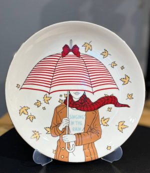 Şemsiyeli Sonbahar Kız Tabak